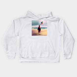 A Little Kid with his Kite on the Beach Kids Hoodie